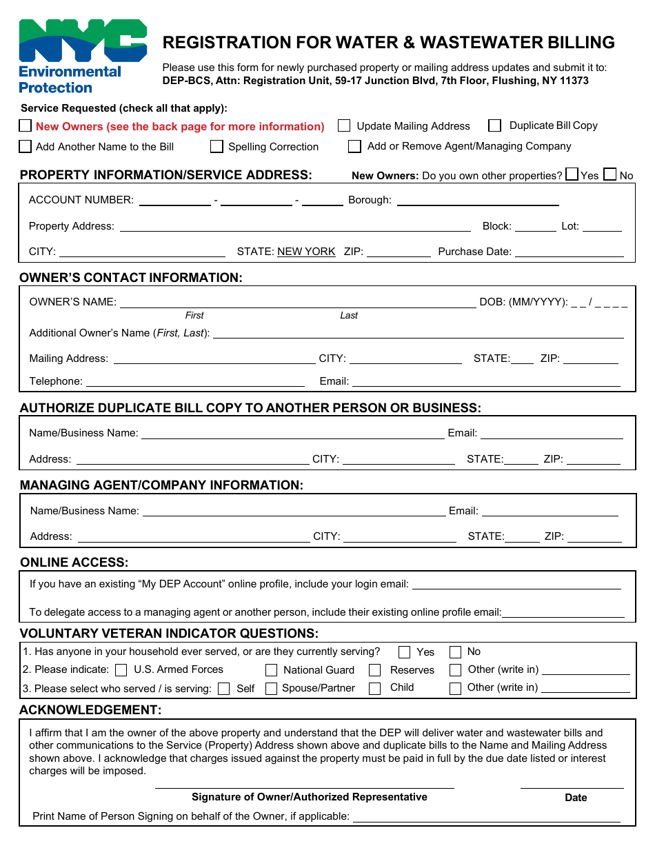 New York City Registration for Water & Wastewater Billing Fill Out, Sign Online and Download