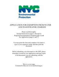 Document preview: Application for Exemption From Water and Sewer Charges - New York City