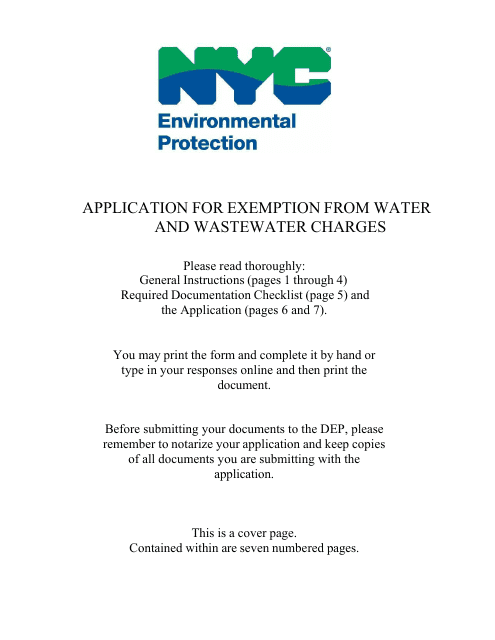 Application for Exemption From Water and Sewer Charges - New York City