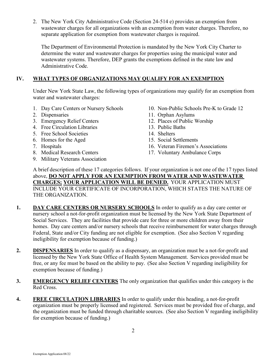 Application for Exemption From Water and Sewer Charges - New York City, Page 3