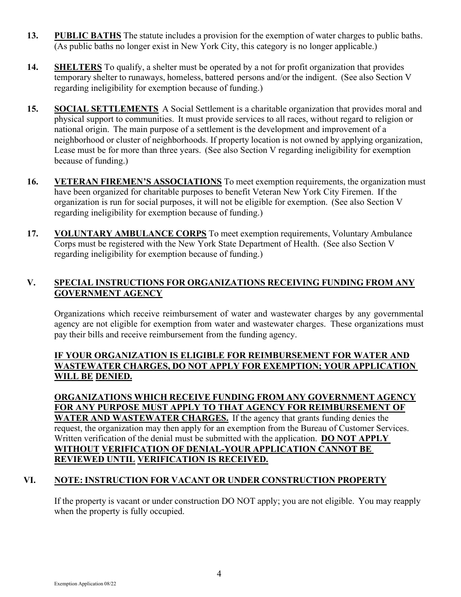Application for Exemption From Water and Sewer Charges - New York City, Page 5