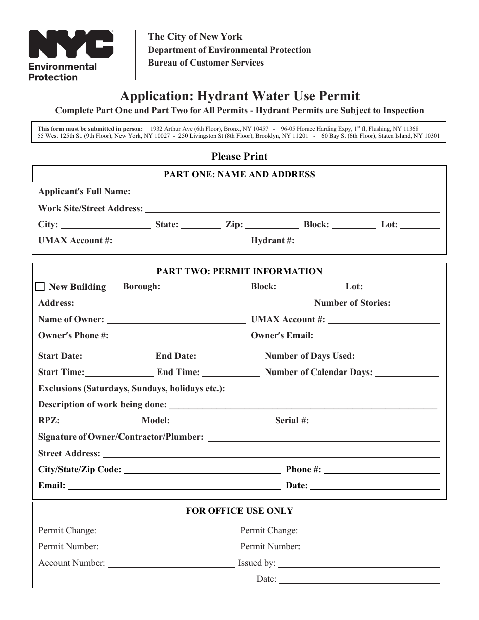 Application: Hydrant Water Use Permit - New York City, Page 1