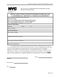 Document preview: Application for Continued Separate Billing of a Commercial Meter in a Mixed-Use Property - New York City
