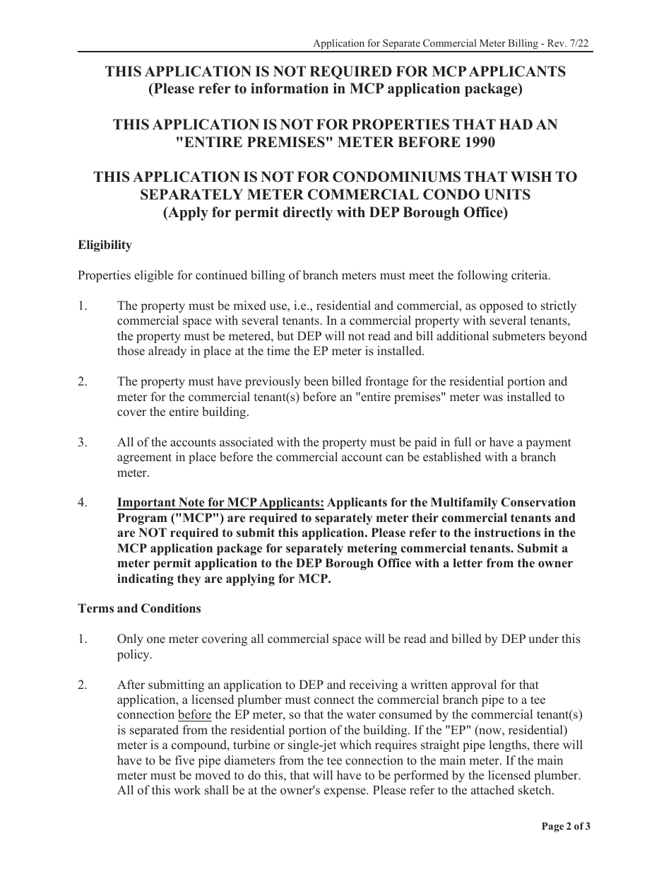 Application for Continued Separate Billing of a Commercial Meter in a Mixed-Use Property - New York City, Page 2