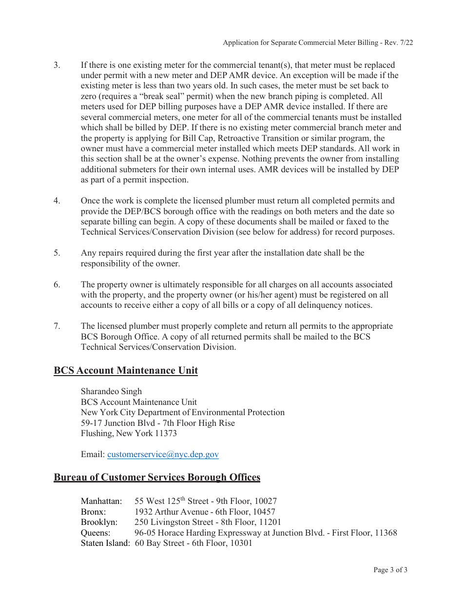 Application for Continued Separate Billing of a Commercial Meter in a Mixed-Use Property - New York City, Page 3