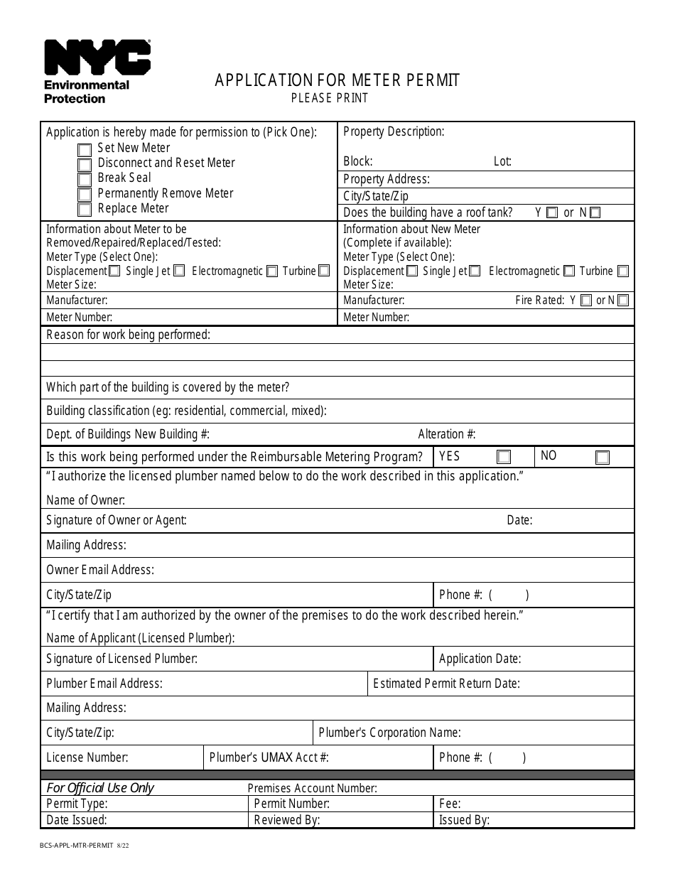 Application for Meter Permit - New York City, Page 1
