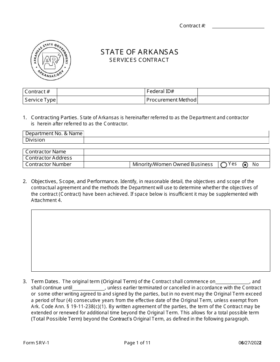 Ar St391 Form.pdf Form SRV-1 Download Fillable PDF or Fill Online Services Contract ...