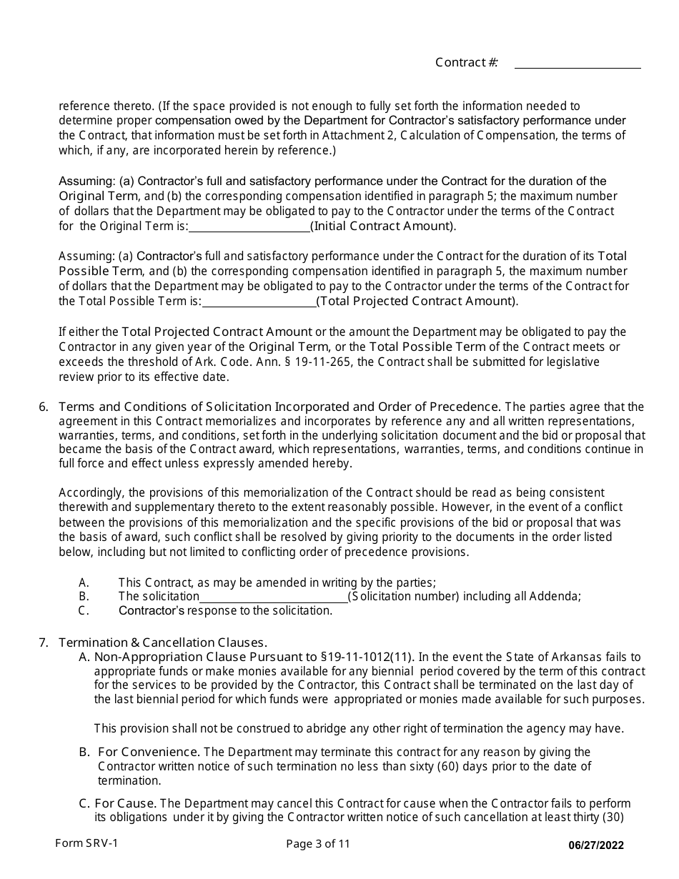 Form SRV-1 Services Contract - Arkansas, Page 3