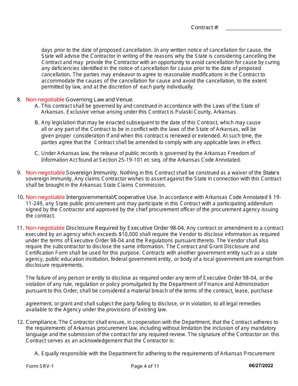 Form SRV-1 Services Contract - Arkansas, Page 4