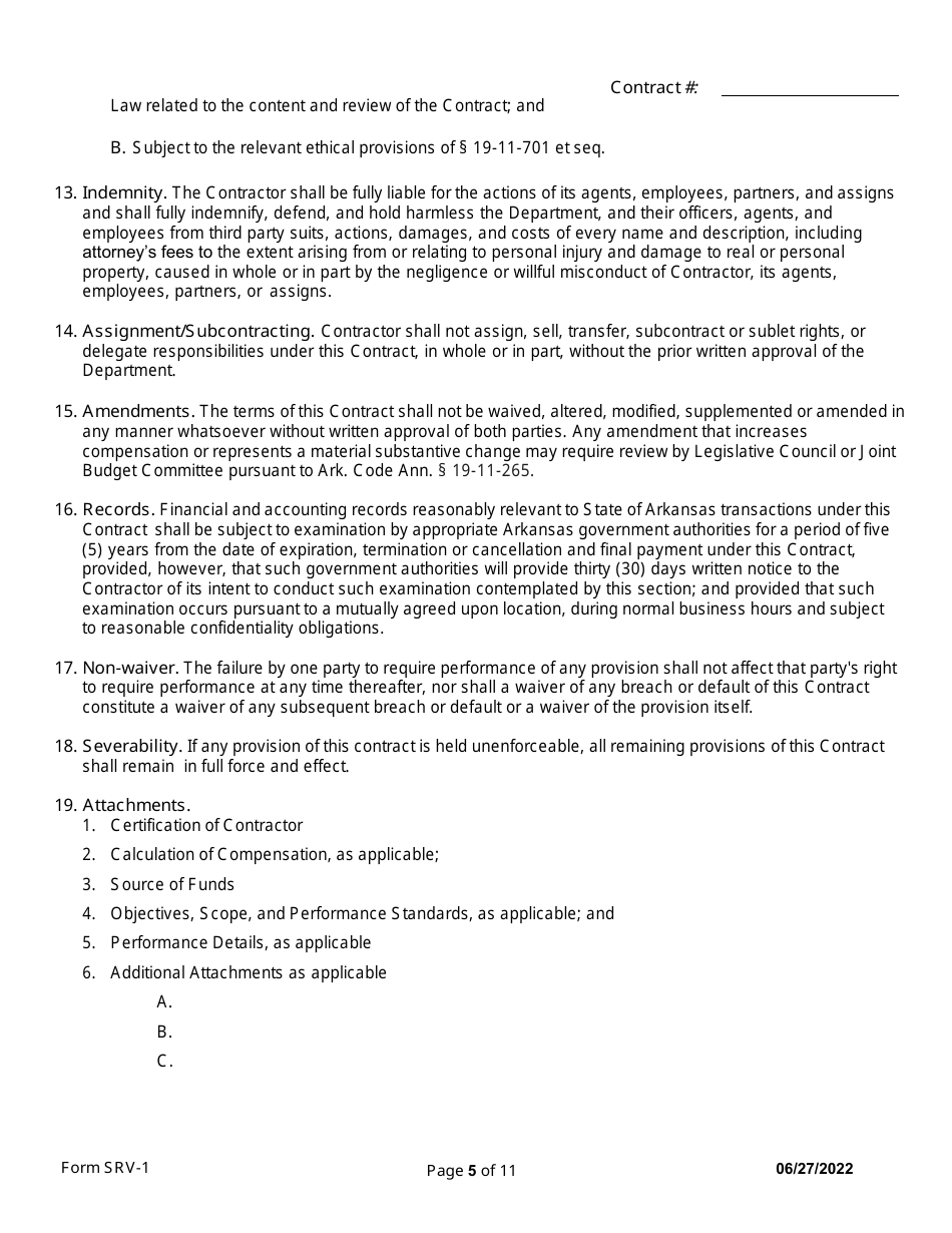 Form SRV-1 Services Contract - Arkansas, Page 5