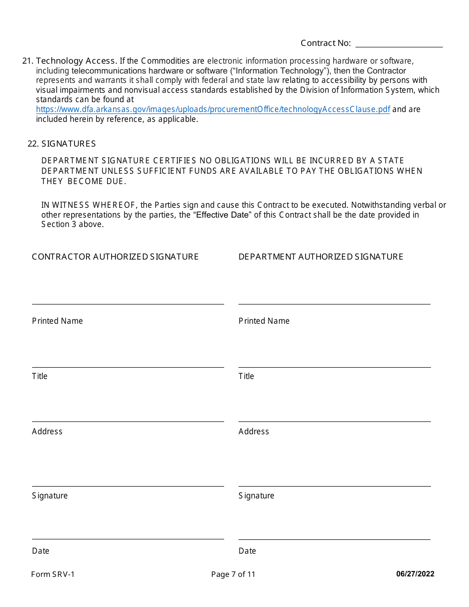 Form SRV-1 Services Contract - Arkansas, Page 7
