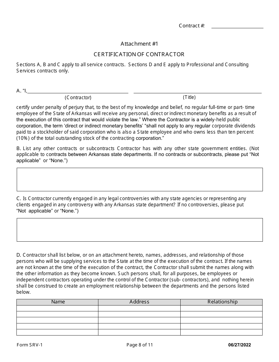 Form SRV-1 Services Contract - Arkansas, Page 8