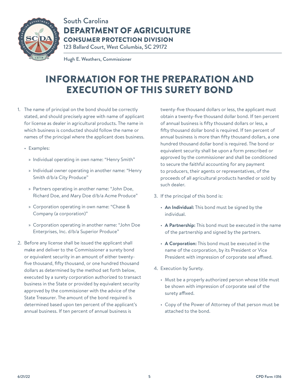 CPD Form 316 South Carolina Dealer and Handler License Application - South Carolina, Page 5