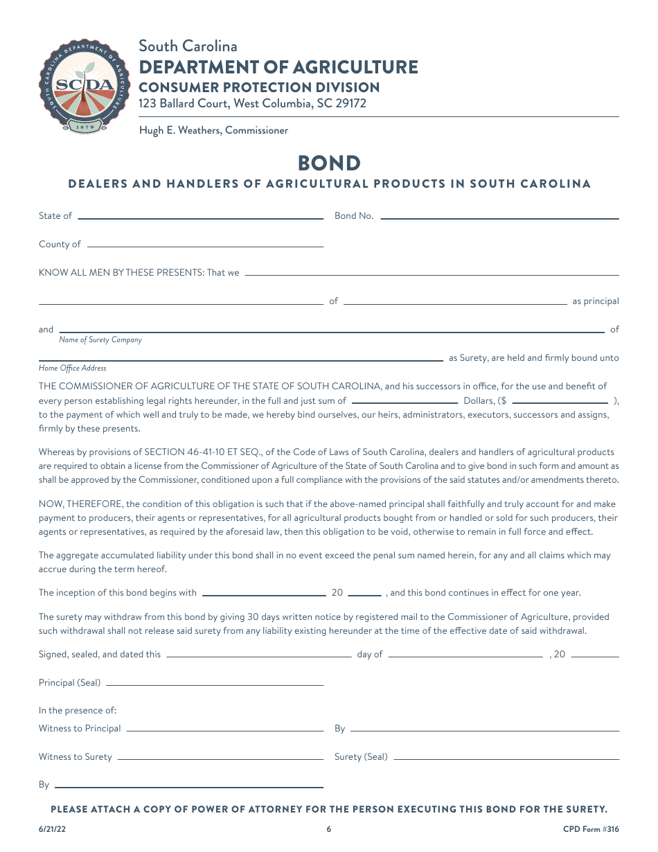 CPD Form 316 South Carolina Dealer and Handler License Application - South Carolina, Page 6