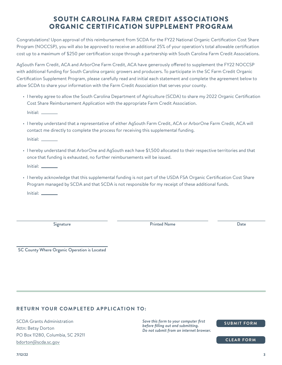 Organic Certification Cost Share Reimbursement Application - South Carolina, Page 3