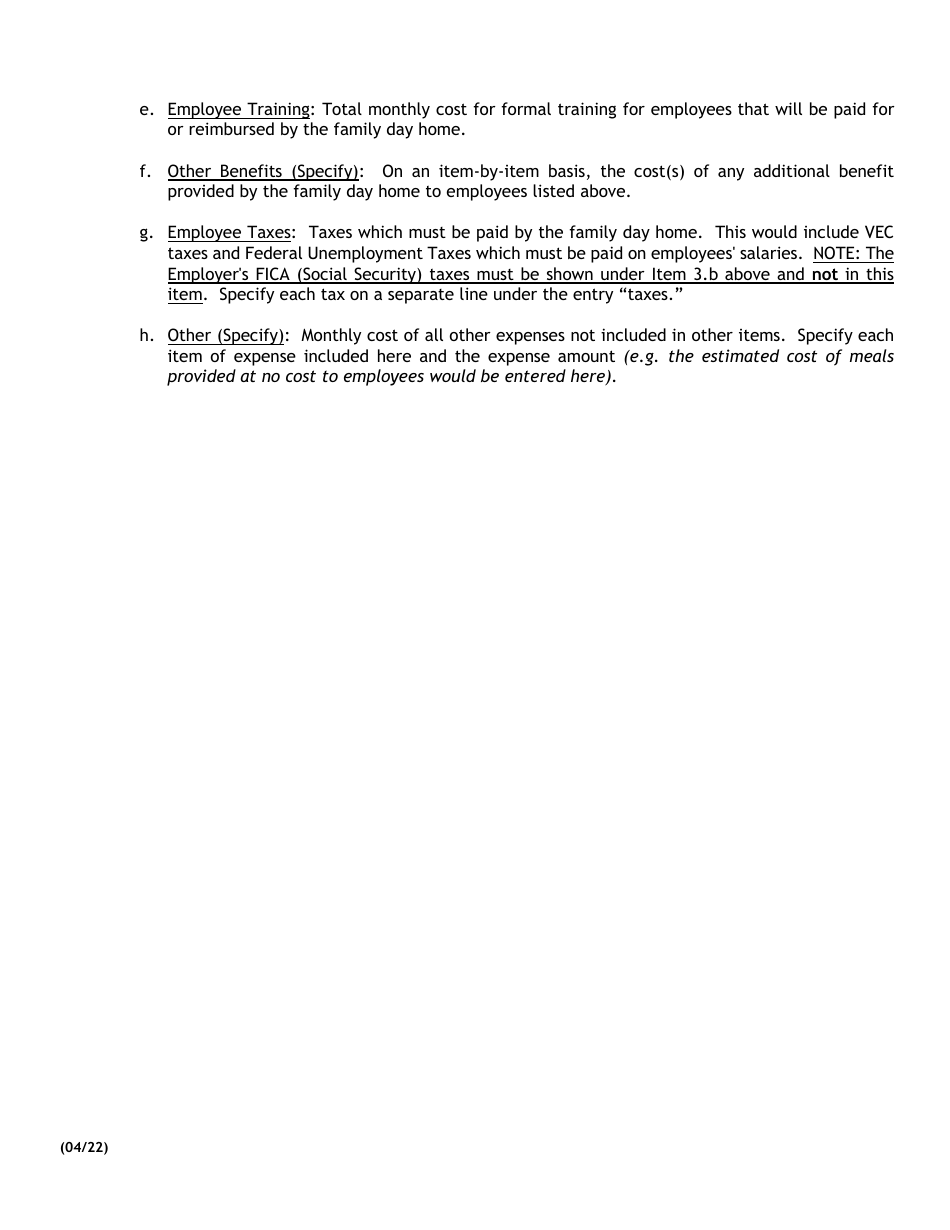 Family Day Home Operating Budget - Virginia, Page 3