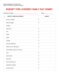 Family Day Home Operating Budget - Virginia, Page 4