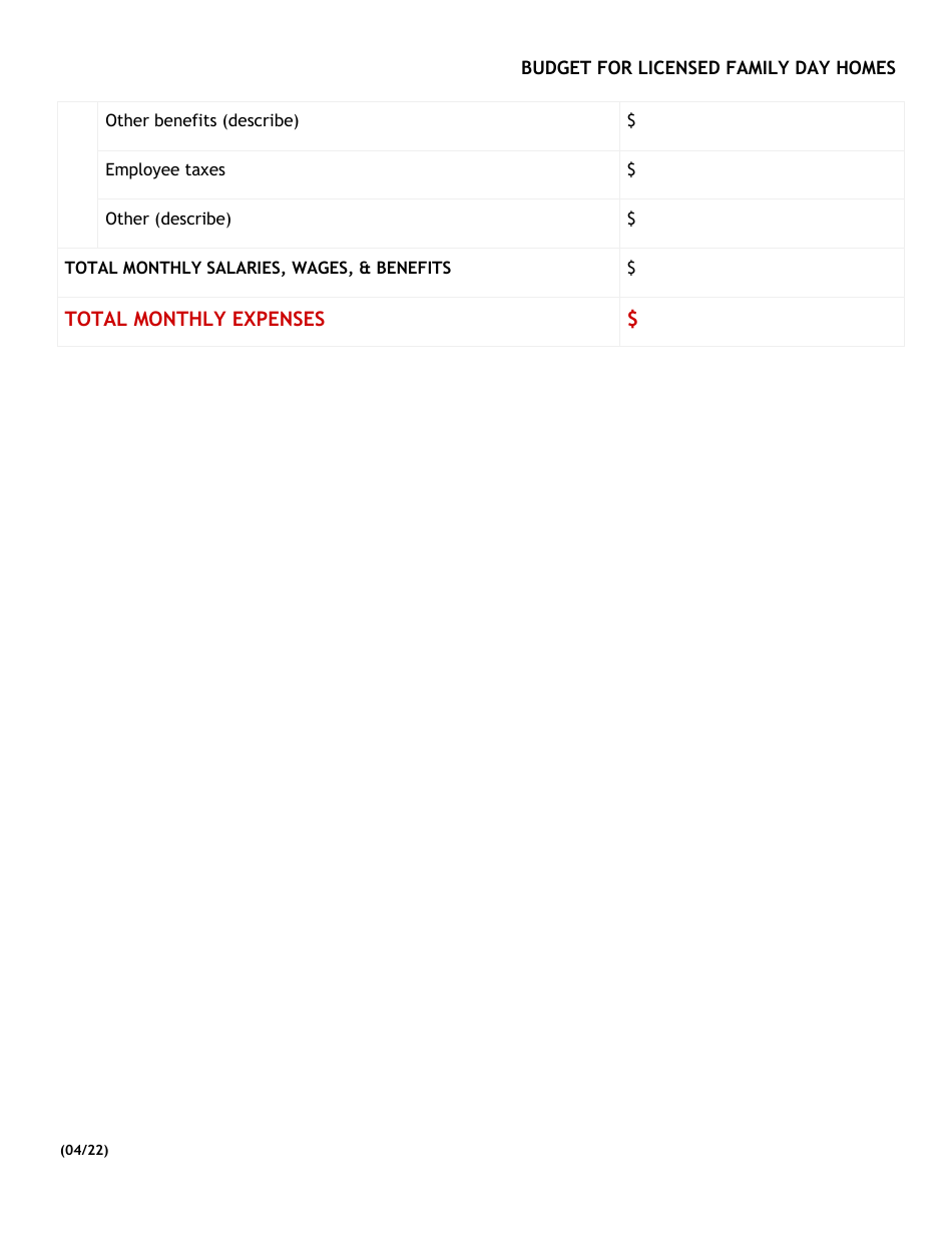 Family Day Home Operating Budget - Virginia, Page 6