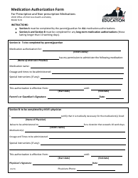 Document preview: Medication Authorization Form for Prescription and Non-prescription Medications - Virginia