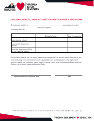 Document preview: Building, Health, and Fire Safety Inspection Verification Form - Virginia