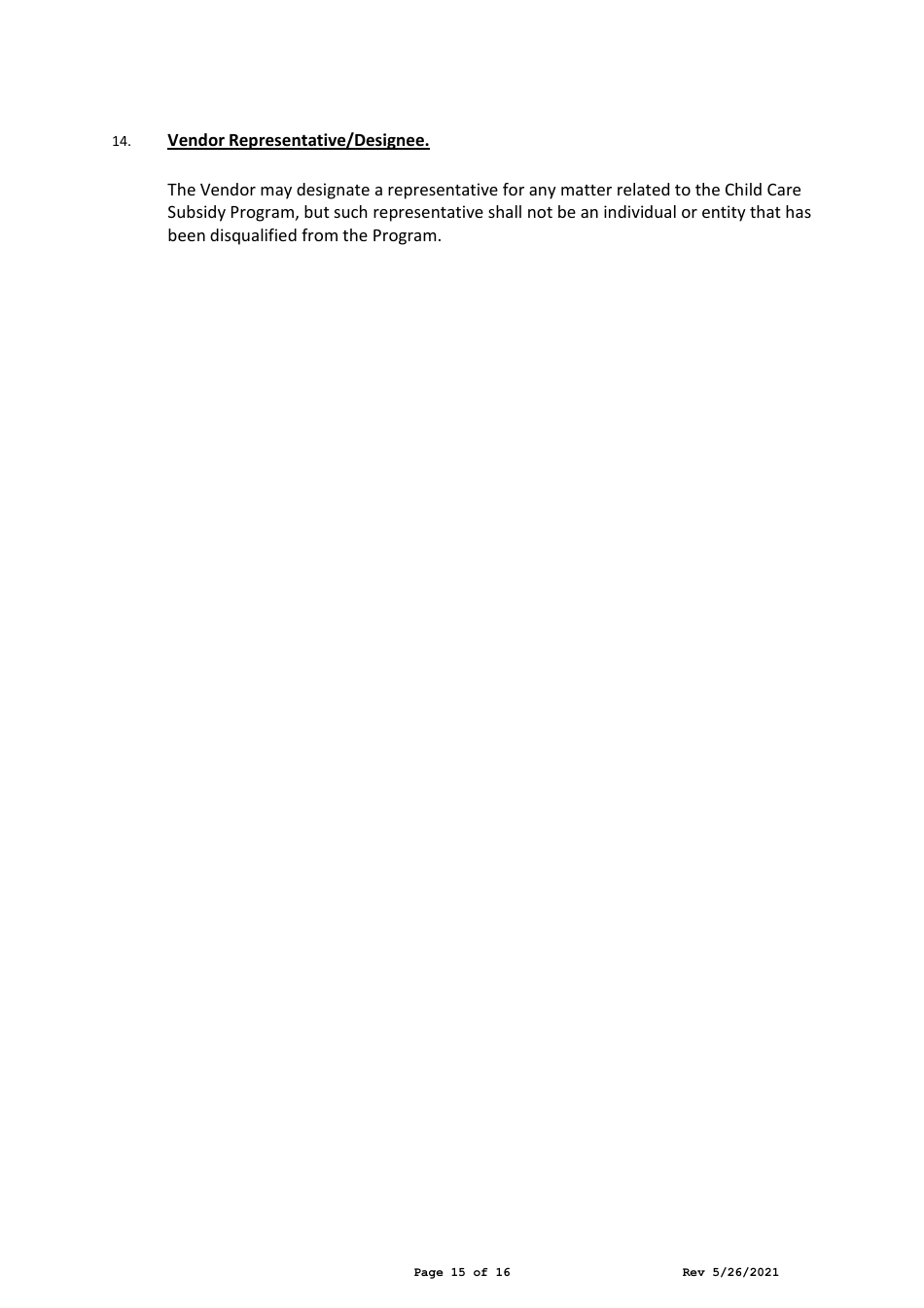 Child Care Center Vendor Agreement - Child Care Subsidy Program - Virginia, Page 15