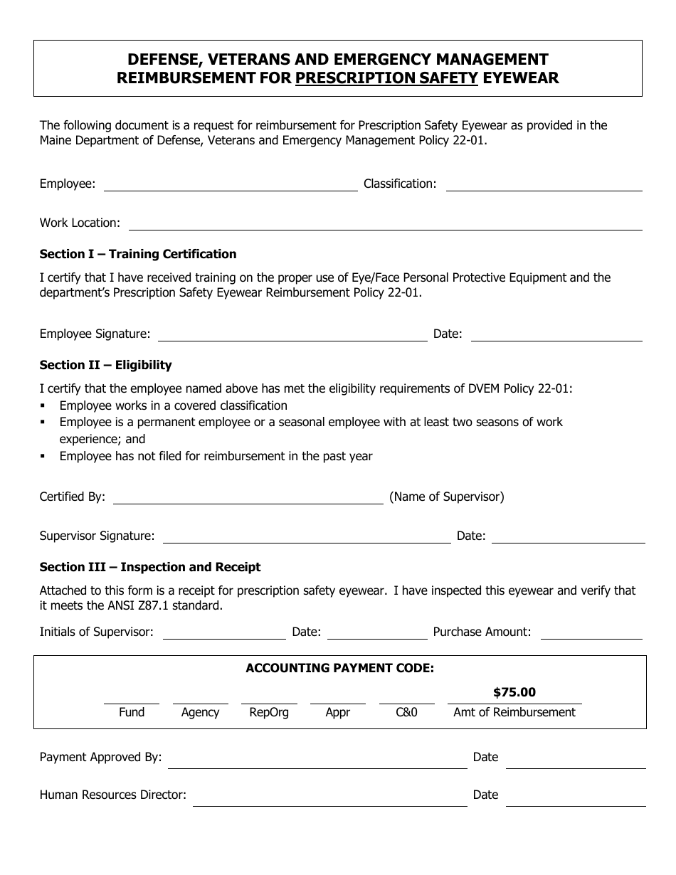 Maine Reimbursement For Prescription Safety Eyewear Fill Out Sign Online And Download Pdf 5894