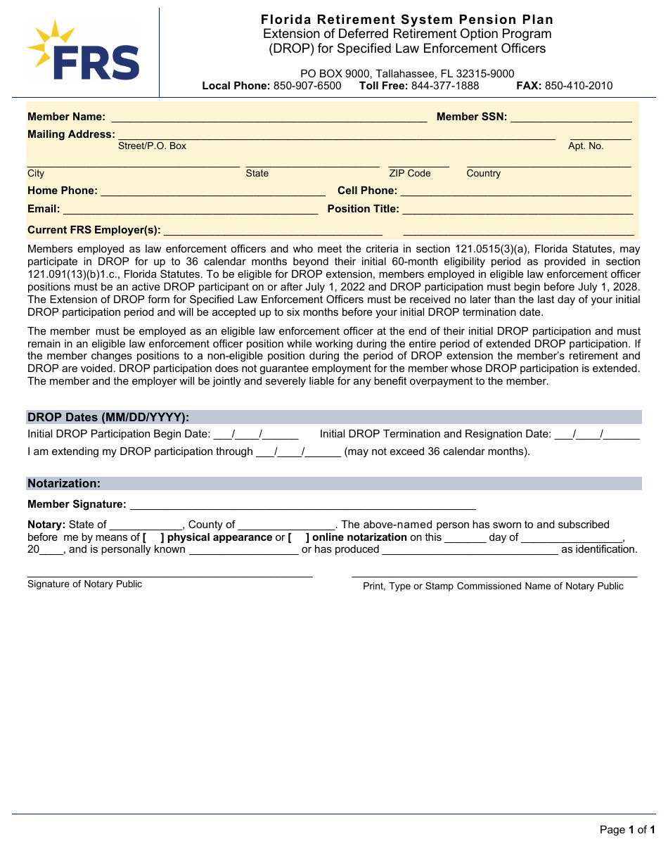 Florida Extension of Deferred Retirement Option Program (Drop) for Specified Law Enforcement