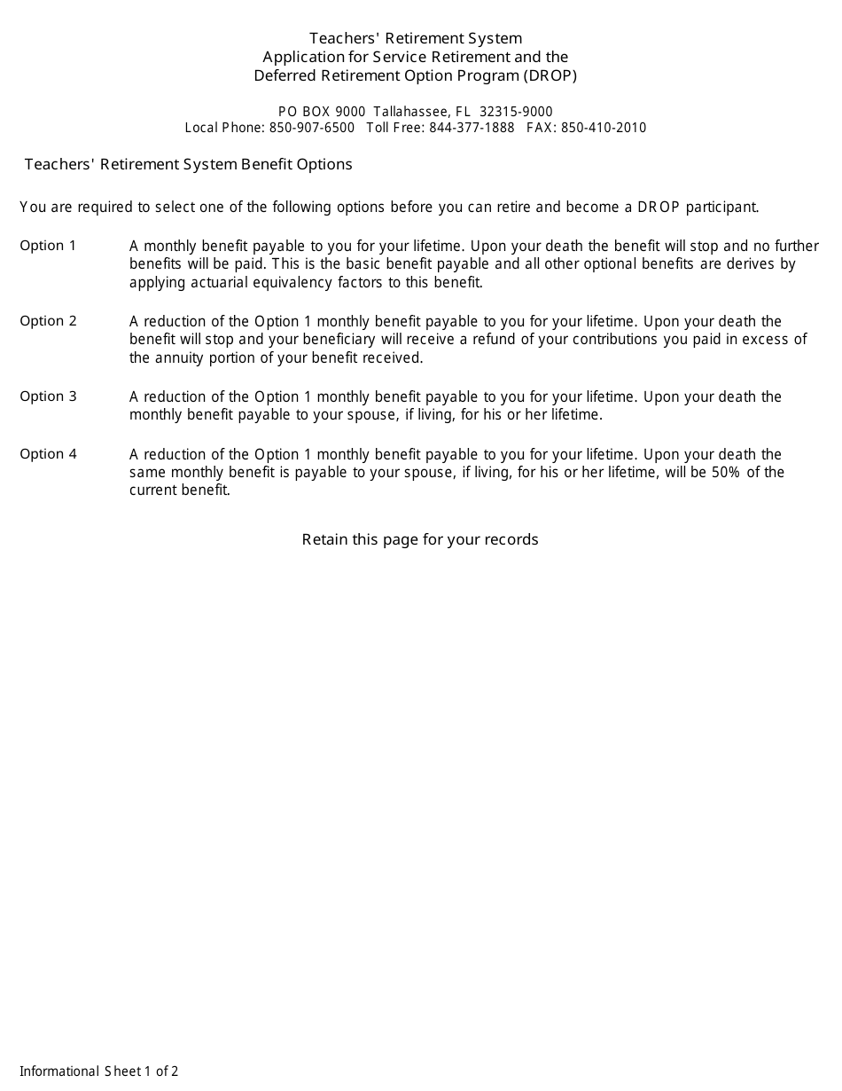 Form DT-11 Teachers Retirement System Application for Service Retirement and the Deferred Retirement Option Program (Drop) - Florida, Page 3