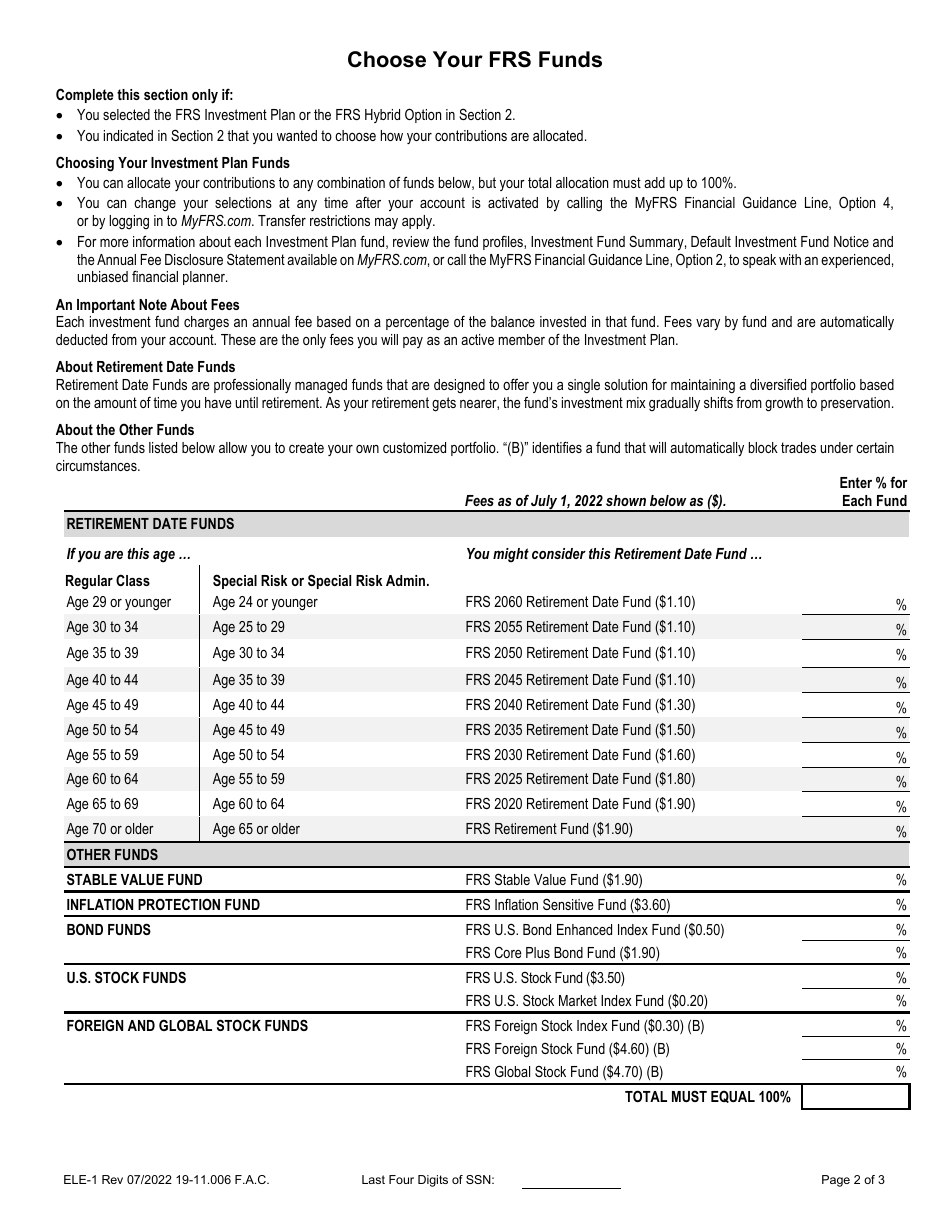 Form ELE-1 General Retirement Plan Enrollment Form for Regular, Special Risk, and Special Risk Administrative Support Class Employees - Florida, Page 2