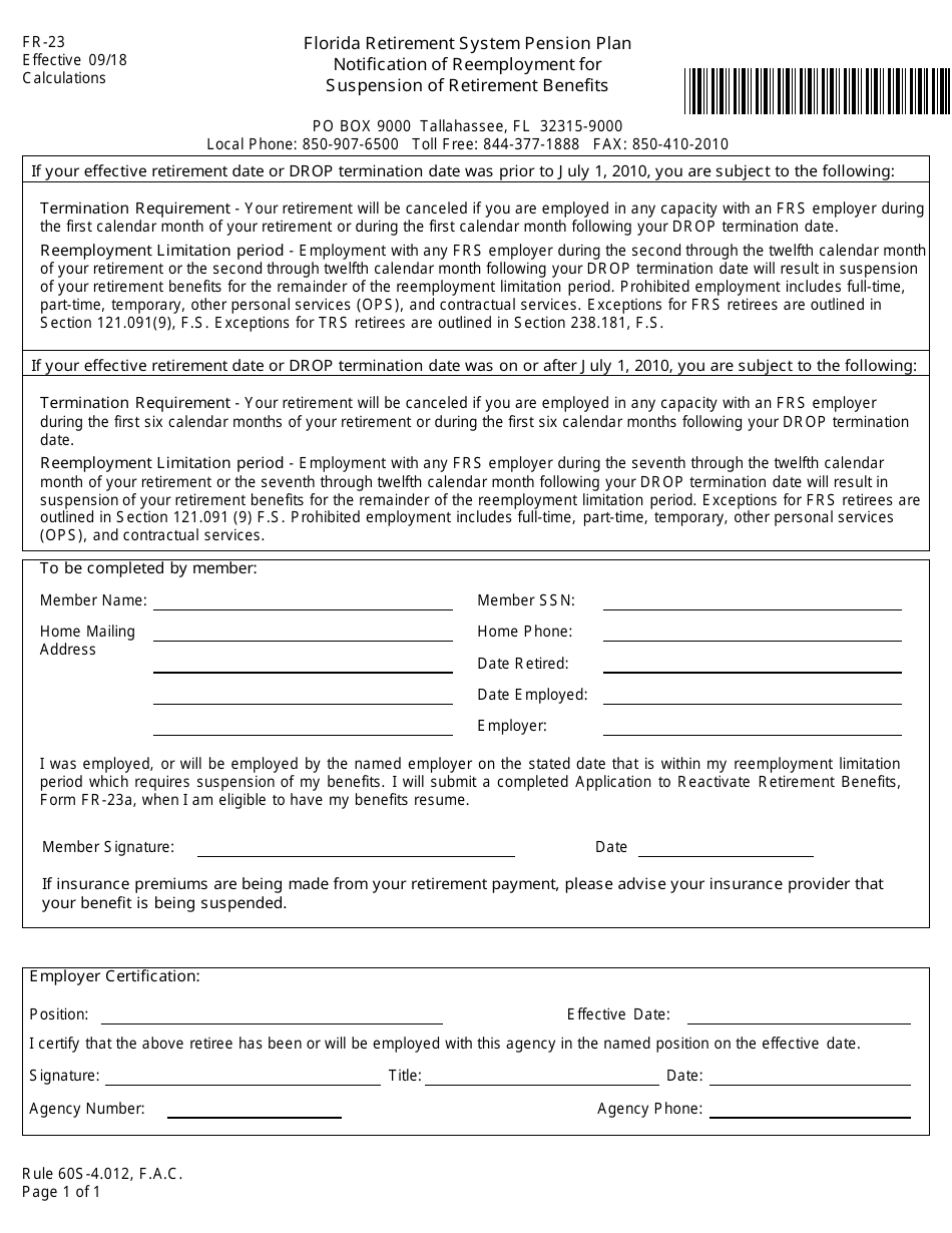 Form FR-23 - Fill Out, Sign Online and Download Fillable PDF, Florida ...