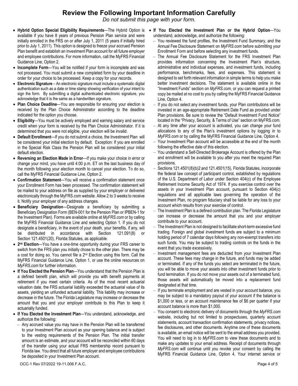 Form OCC-1 State Community College System Optional Retirement Program (Sccsorp) Enrollment Form - Florida, Page 4