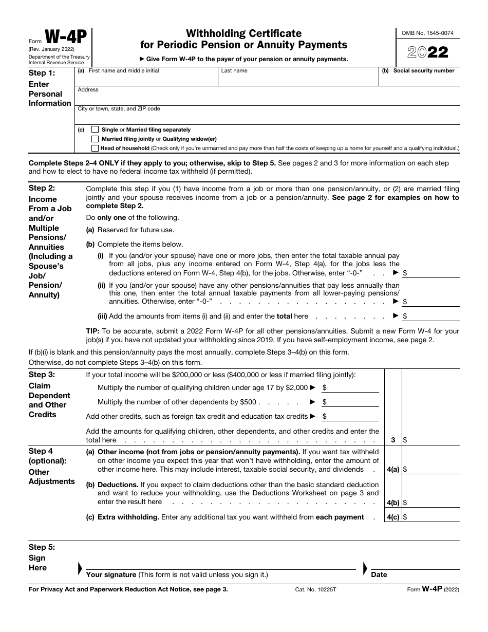 IRS Form W4P 2022 Fill Out, Sign Online and Download Fillable PDF