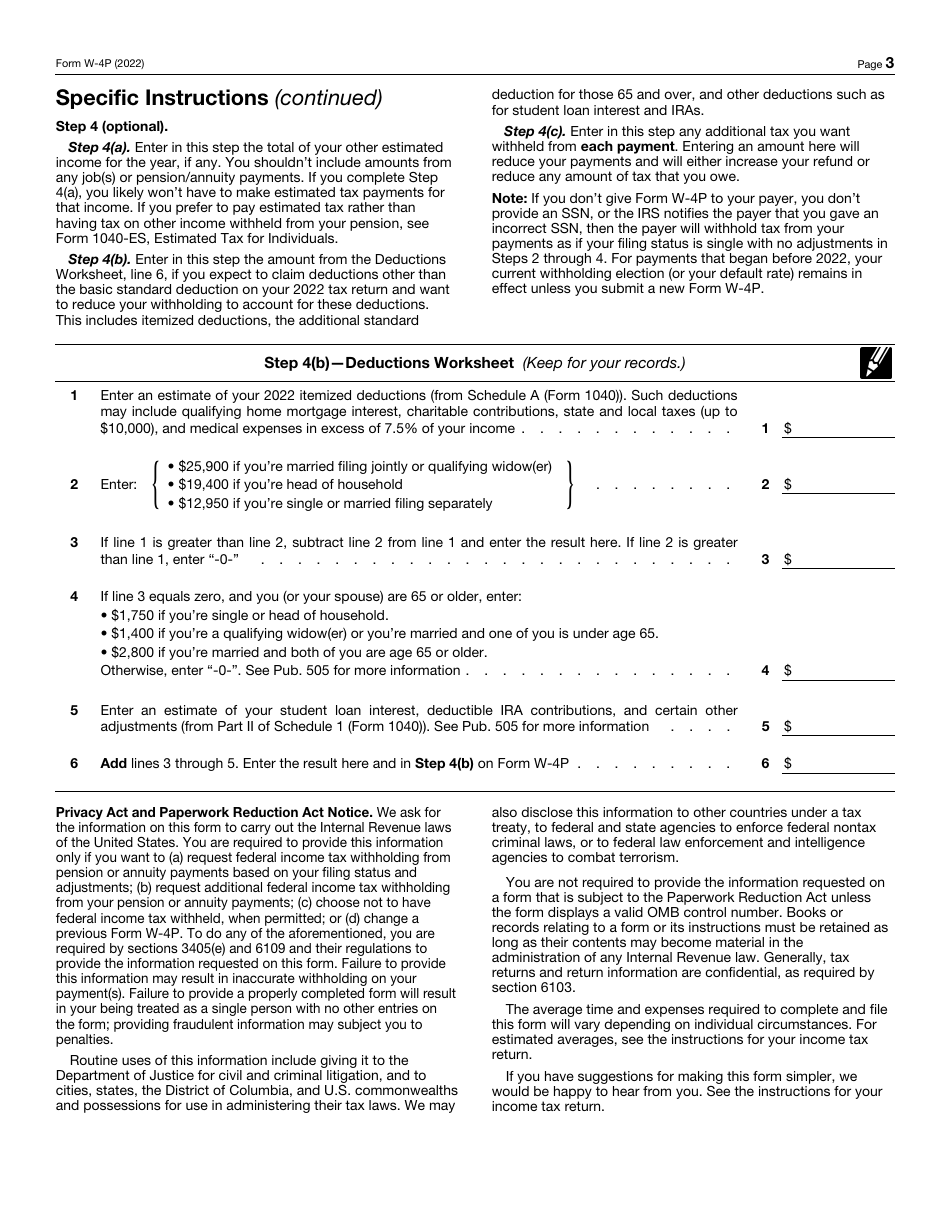 IRS Form W4P 2022 Fill Out, Sign Online and Download Fillable PDF