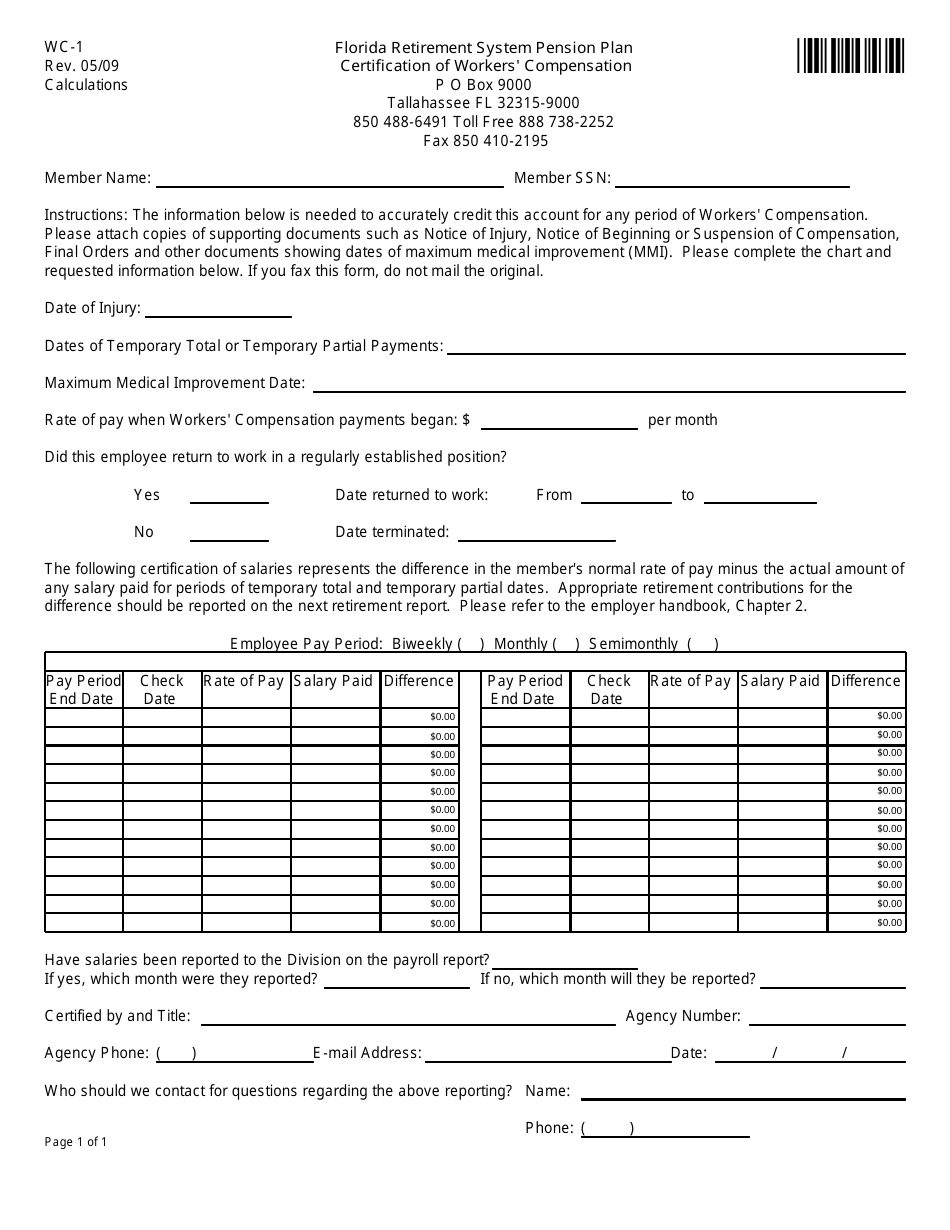 Form WC-1 Certification of Workers Compensation - Florida, Page 1