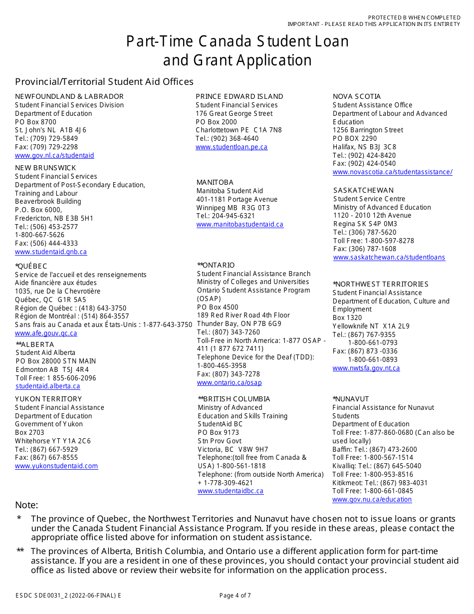 Form ESDC SDE0031 Part-Time Student Grant and Loan Application - Canada, Page 4