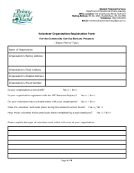 Document preview: Volunteer Organization Registration Form for the Community Service Bursary Program - Prince Edward Island, Canada