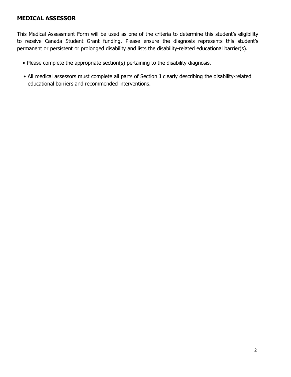 Medical Assessment Form for Students With Disabilities - Prince Edward Island, Canada, Page 2