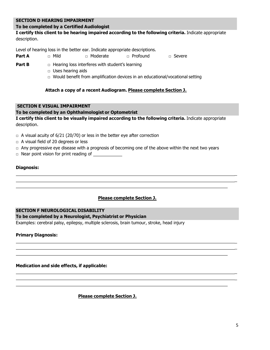 Medical Assessment Form for Students With Disabilities - Prince Edward Island, Canada, Page 5