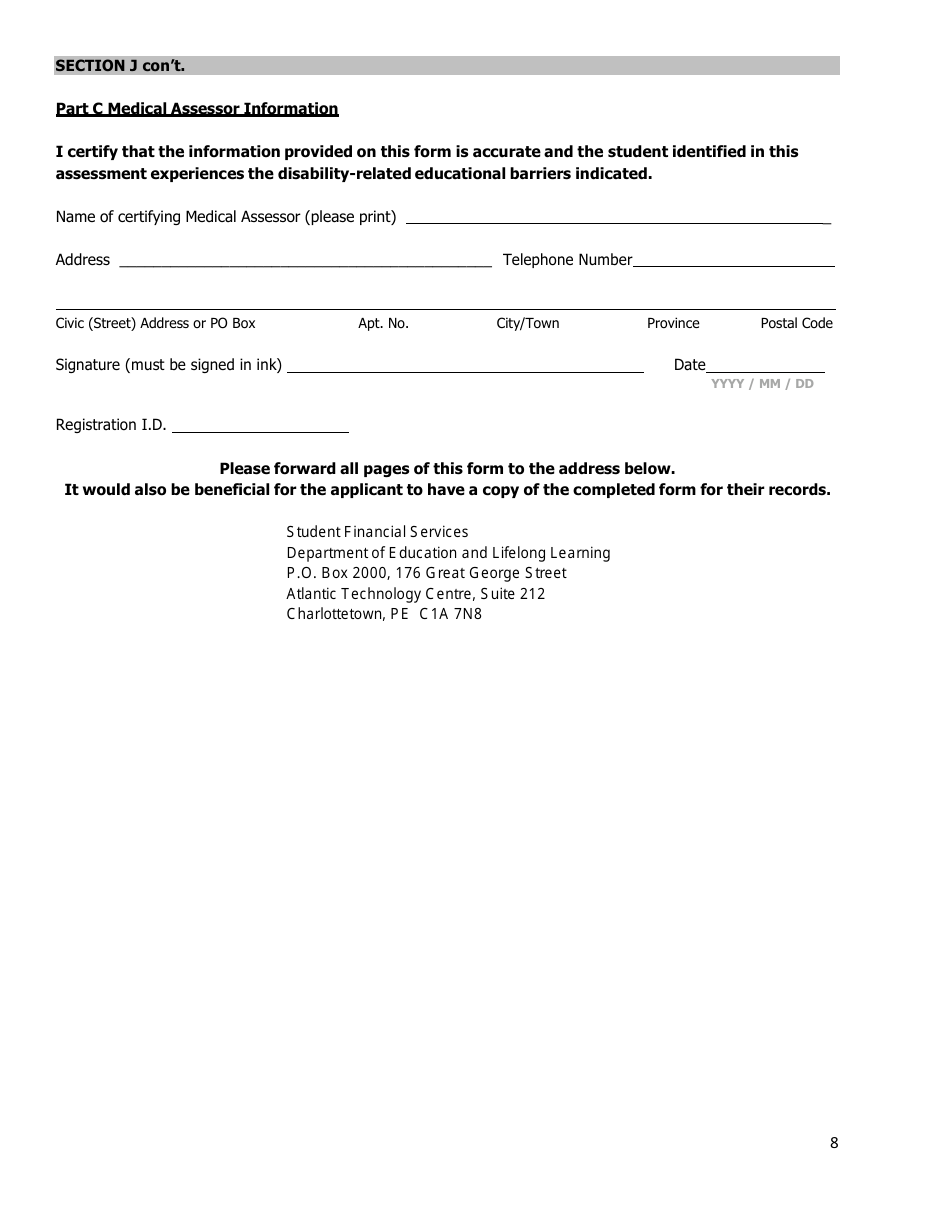 Medical Assessment Form for Students With Disabilities - Prince Edward Island, Canada, Page 8