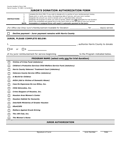 Form 346  Printable Pdf