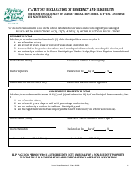 Statutory Declaration of Residency and Eligibility for the Resort Municipality of Stanley Bridge, Hope River, Bayview, Cavendish and North Rustico - Prince Edward Island, Canada