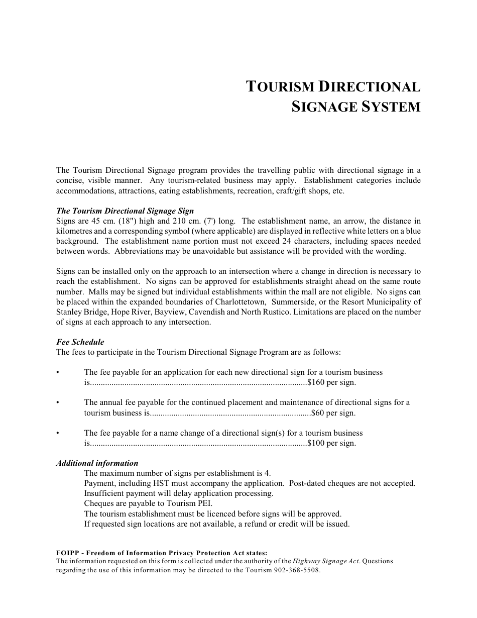 Tourism Directional Signage Application - Prince Edward Island, Canada, Page 1