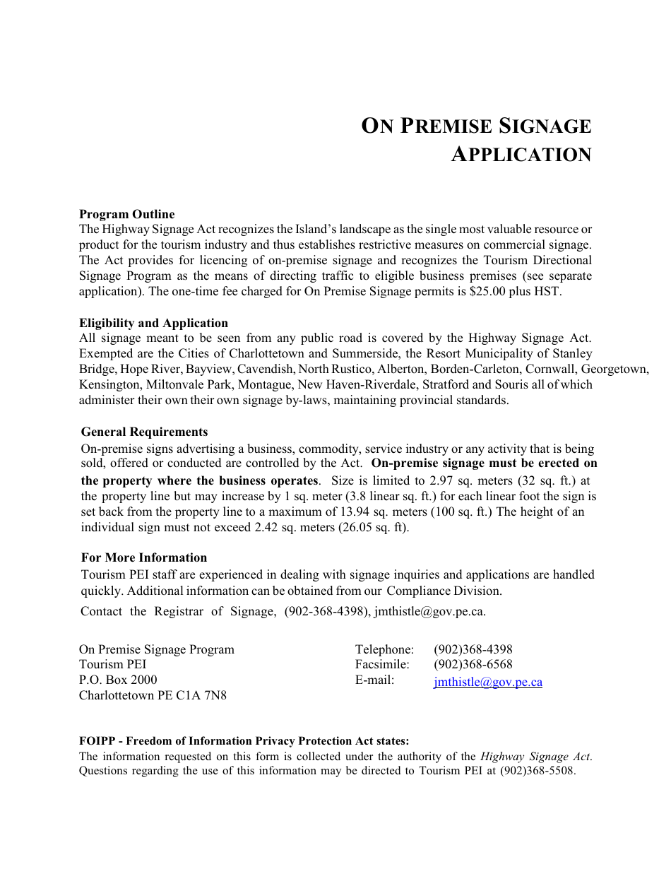 On Premise Signage Application - Prince Edward Island, Canada, Page 1