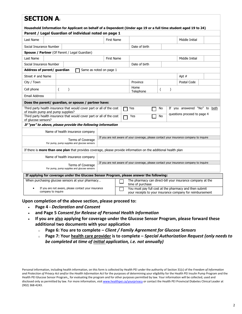 Initial Family Contribution Assessment and Release of Information - Pei Insulin Pump and Glucose Sensor Program - Prince Edward Island, Canada, Page 2