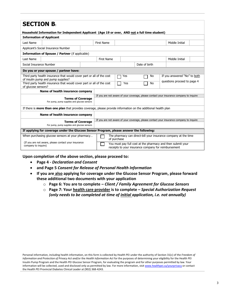 Initial Family Contribution Assessment and Release of Information - Pei Insulin Pump and Glucose Sensor Program - Prince Edward Island, Canada, Page 3