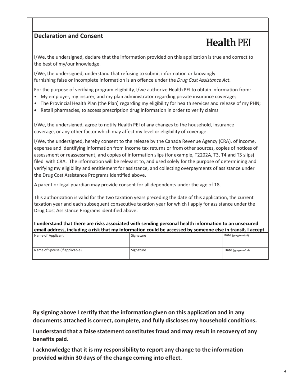 Initial Family Contribution Assessment and Release of Information - Pei Insulin Pump and Glucose Sensor Program - Prince Edward Island, Canada, Page 4
