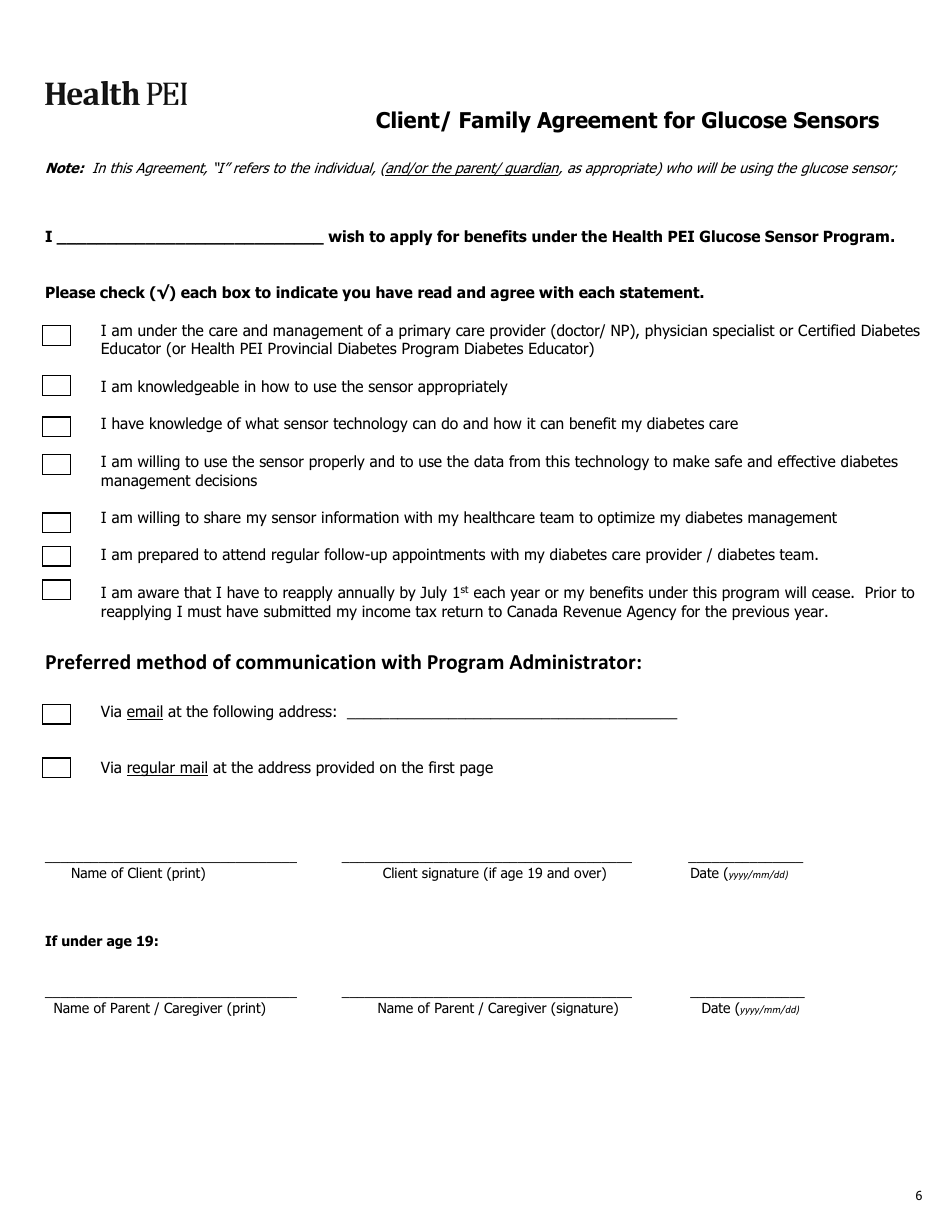 Initial Family Contribution Assessment and Release of Information - Pei Insulin Pump and Glucose Sensor Program - Prince Edward Island, Canada, Page 6