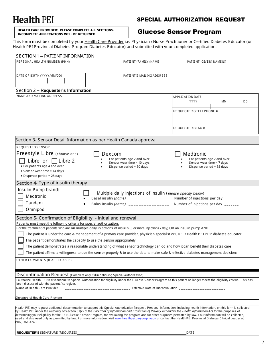 Initial Family Contribution Assessment and Release of Information - Pei Insulin Pump and Glucose Sensor Program - Prince Edward Island, Canada, Page 7