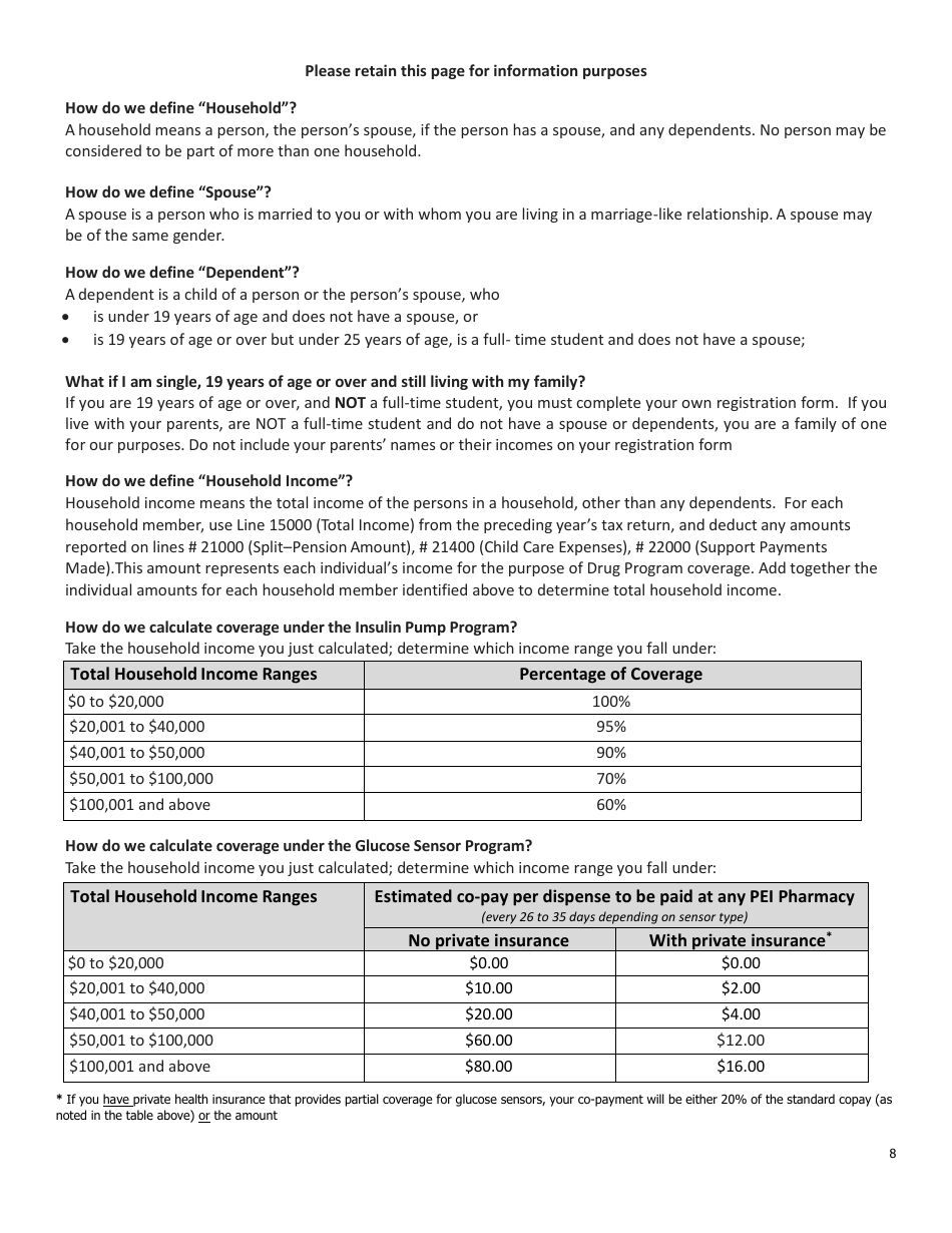 Initial Family Contribution Assessment and Release of Information - Pei Insulin Pump and Glucose Sensor Program - Prince Edward Island, Canada, Page 8