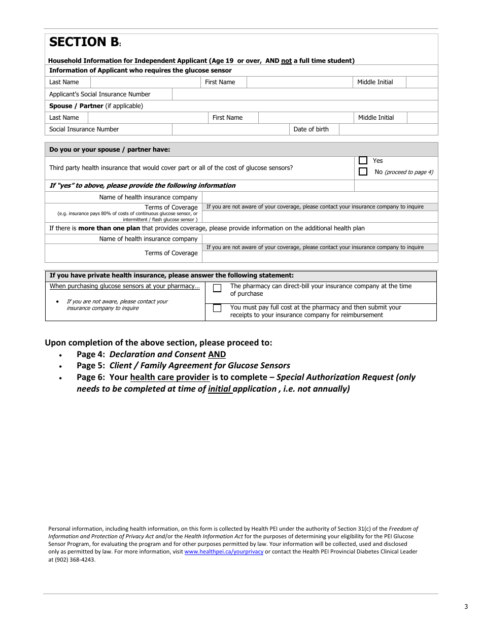 Initial Family Contribution Assessment and Release of Information - Pei Glucose Sensor Program - Prince Edward Island, Canada, Page 3